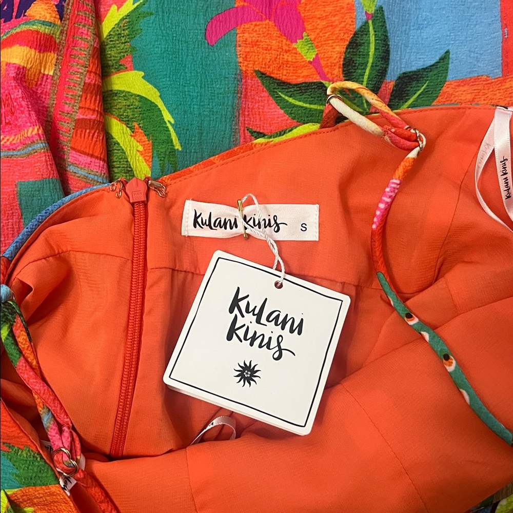 Kulani Kinis Pilila Beaded String Floral Mini Dress Havana Haven Hawaiian sz S - Picture 15 of 16